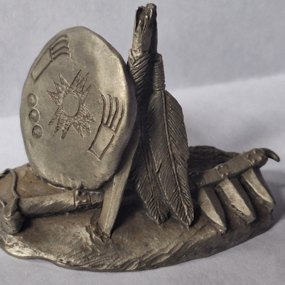 Hudson Pewter Native American Warrior Tools.feathers Shield.